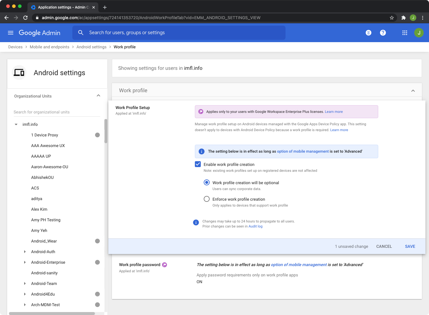 device settings page