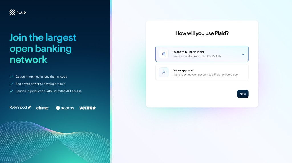 Plaid onboarding use-case selection